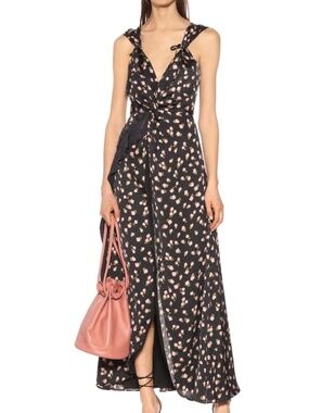SELF-PORTRAIT Twisted Ruffled Floral-print Satin-twill Dress In Black